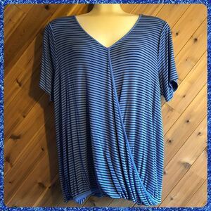 APT. 9 Navy Blue Striped Surplice Top Plus Sz 2x